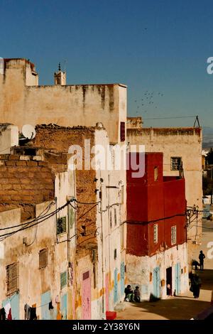 Bhalil Morocco the city of cave houses, 6 km north west of Sefrou. This location is world famous for its cave houses, colorful and connected by bridge Stock Photo