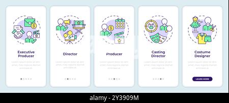 Film crew positions onboarding mobile app screen Stock Vector