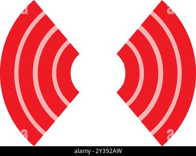 Minimalist illustration featuring two red sound waves spreading from the center on a white background Stock Vector