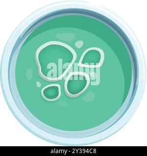 Green nutrient agar in a glass petri dish with growing bacterial colonies, used for studying microorganisms in a microbiology laboratory Stock Vector