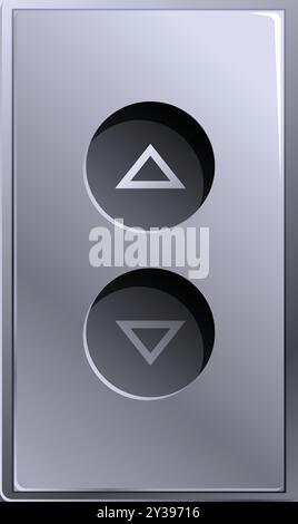Silver elevator button panel with up and down arrow buttons for selecting floor direction Stock Vector