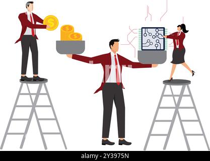 computer processor price Microchip businessman and women Stock Vector