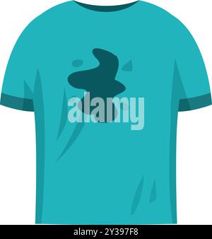 Turquoise t shirt with a big stain showing dirty laundry concept on white background Stock Vector