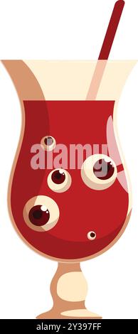 Halloween cocktail with eyeballs floating in red drink is making you scary Stock Vector