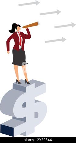 Forecast, Businesswoman and business men on a sign with a spyglass Stock Vector
