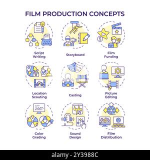 Film production multi color concept icons Stock Vector