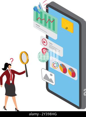 data analysis concept, Analysis Businesswoman Stock Vector