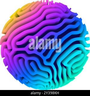 3d orb shape with algorithmic pattern, holographic color gradient. Scientific 3D ball concept Stock Vector