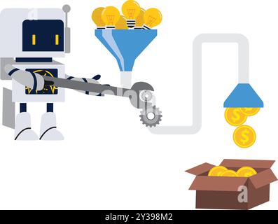 Idea light bulb to AI Robot, Financial Intelligence Robot Stock Vector