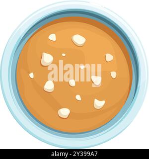 Creamy peanut butter is spread in a blue bowl, creating a delicious and visually appealing treat Stock Vector