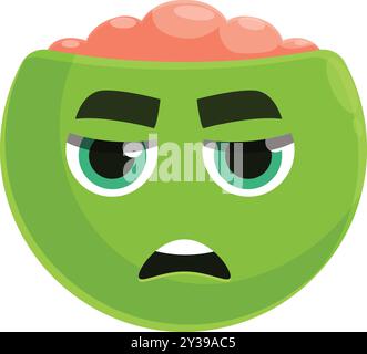 Cartoon green monster face showing disgust with open head and brain showing, for halloween or fantasy project Stock Vector
