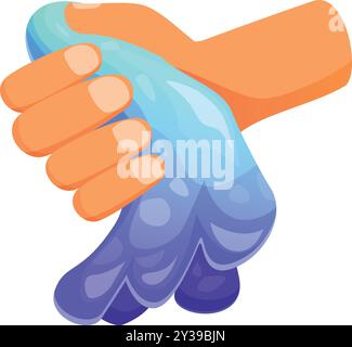 Hand squeezing and manipulating a bright blue slime, demonstrating its texture and malleability Stock Vector