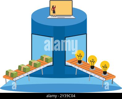 Production Profit, Production line Business woman Stock Vector