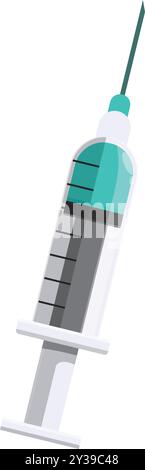 Medical syringe is filled with turquoise liquid, prepared for an injection Stock Vector