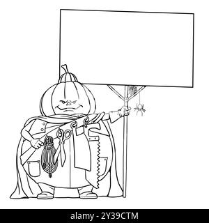 Handmade drawing with scary pumpkin. Halloween ghosts to color in. Stock Photo