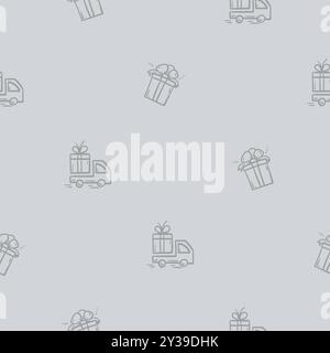 Seamless pattern with gift boxes and car. Background associated with shopping, promotions, delivery for gift paper Stock Vector