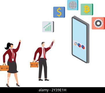Using smartphone, Organization, Searching smartphone Stock Vector
