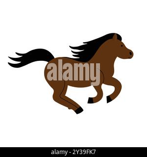 Flat illustration of a brown horse with a black mane and tail in a jumping or running motion. Stock Vector