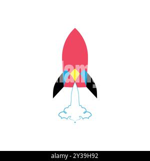 Cartoon Flame Rocket Icon Design Stock Vector