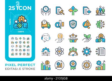 Production efficiency RGB pixel perfect color icons set Stock Vector