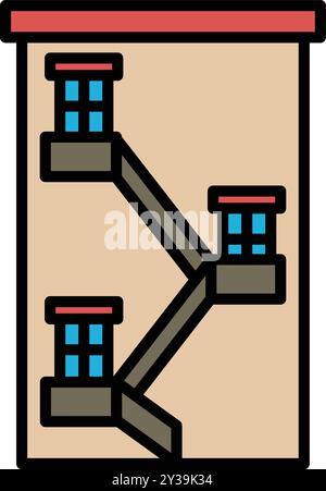 A building with a red roof and fire escape Stock Vector