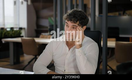Sad frustrated disappointed business man employer leader company CEO boss recruiter male hr manager stressed businessman headache failure problem Stock Photo