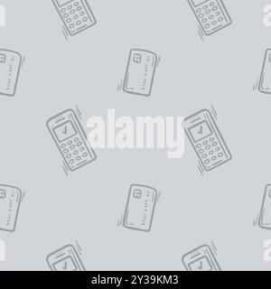 Seamless pattern with payment terminal, credit card. Background with shopping, promotions, sales for gift paper, print Stock Vector