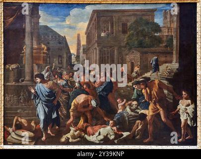 The Plague of Ashdod, Oil on canvas, 1630-1631, Nicolas POUSSIN, Les Andelys, 1594 - Rome (Italie), 1665, Musée du Louvre, Paris, France Stock Photo