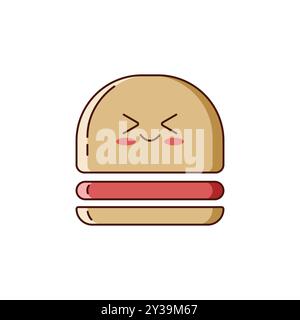 Cute Kawaii Burger Cartoon Vector Illustration Stock Vector
