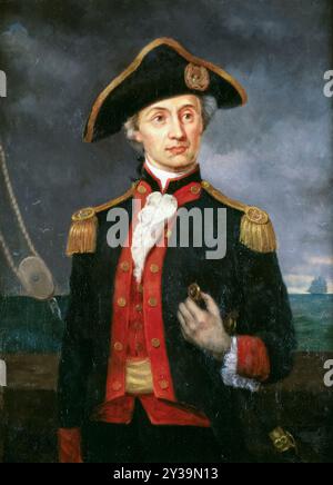 John Paul Jones (1747-1792), Scottish-born American naval officer who served in the Continental Navy during the American Revolutionary War, portrait painting in oil on canvas by George Bagby Matthews, after Charles Willson Peale, circa 1890 Stock Photo