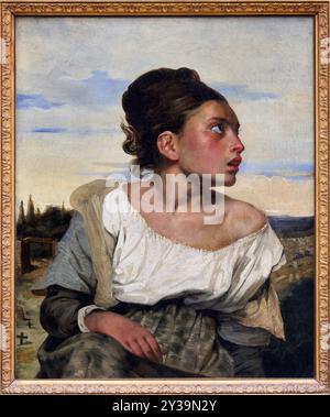 Young Orphan Girl in the Cemetery, Salon of 1824 under the title 'Study’, Oil on canvas, Eugène DELACROIX, Saint-Maurice (près de Paris), 1798 - Paris Stock Photo