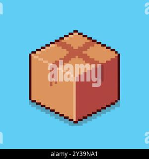 Pixel art cardboard box game asset design Stock Vector