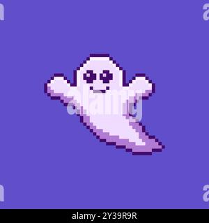 Pixel art cute ghost game asset design Stock Vector