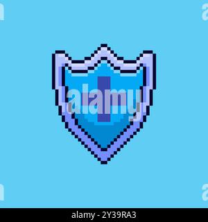 Pixel art health shield game asset design Stock Vector