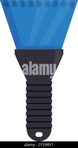 Blue ice scraper removing ice from a windshield on a car in winter Stock Vector
