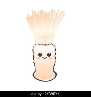 Cute Kawaii Shaving Brush Character Illustration with Smiling Face, Isolated on White Background Stock Vector