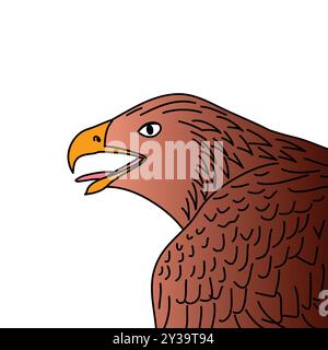 Golden Eagle Illustration, Profile View with Open Beak, Isolated on White Background Stock Vector
