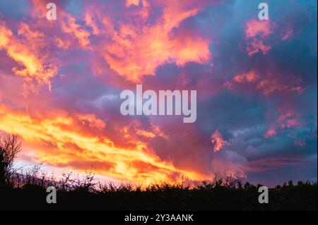 Dramatic Sunset Red Sky Stock Photo