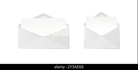 Set of realistic white envelopes in different positions. Folded and unfolded envelope backpack isolated Stock Vector