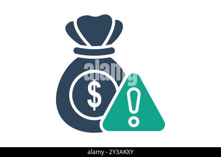 Risk icon. solid icon style. money bag with alert. icon related to SWOT. business elements vector illustration Stock Vector