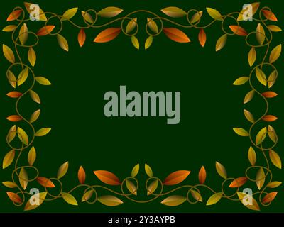 Autumn frame with leaves gradient colors green and orange. Beautiful autumn frame with leaves and place for text, November leaf fall. Design for greet Stock Vector