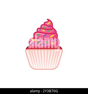 Pink Cupcake with Sprinkles Vector Illustration Stock Vector