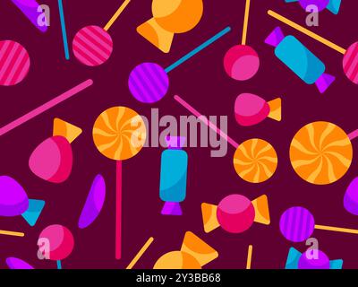 Seamless pattern with Halloween candies. Halloween candies and lollipops, trick or treat. Scattered candy design for wallpapers, wrappers, covers and Stock Vector