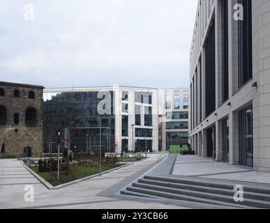 Leeds, west yorkshire, united kingdom, 4 March 2020: The historic railway lifting tower surrounded by modern buildings at wellington place in leeds Stock Photo