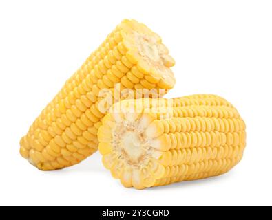 Pieces of fresh corncob isolated on white Stock Photo