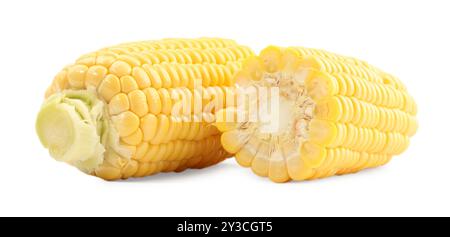 Pieces of fresh corncob isolated on white Stock Photo