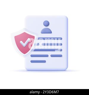 Document with contact protected by shield with check mark. Concept of security and protection of documents, data or finance. Vector illustration. Stock Vector