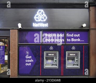 Leeds, west yorkshire, 17 June 2021: branch of a natwest bank and with cash machines on park row in leeds city centre Stock Photo