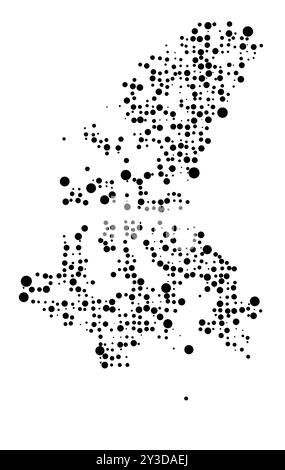 Symbol Map of the Territory Nunavut (Canada) showing the territory with a pattern of randomly distributed black circles of different sizes Stock Vector