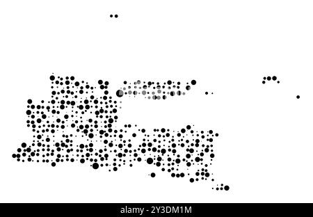 Symbol Map of the Province Jawa Timur (Indonesia) showing the territory with a pattern of randomly distributed black circles of different sizes Stock Vector